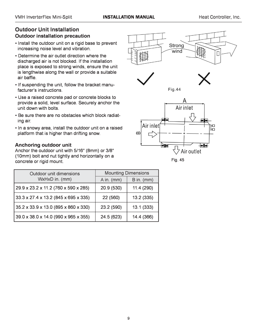 Heat Controller VMH 27 Outdoor Unit Installation, VMH InverterFlex Mini-Split, Installation Manual, Heat Controller, Inc 