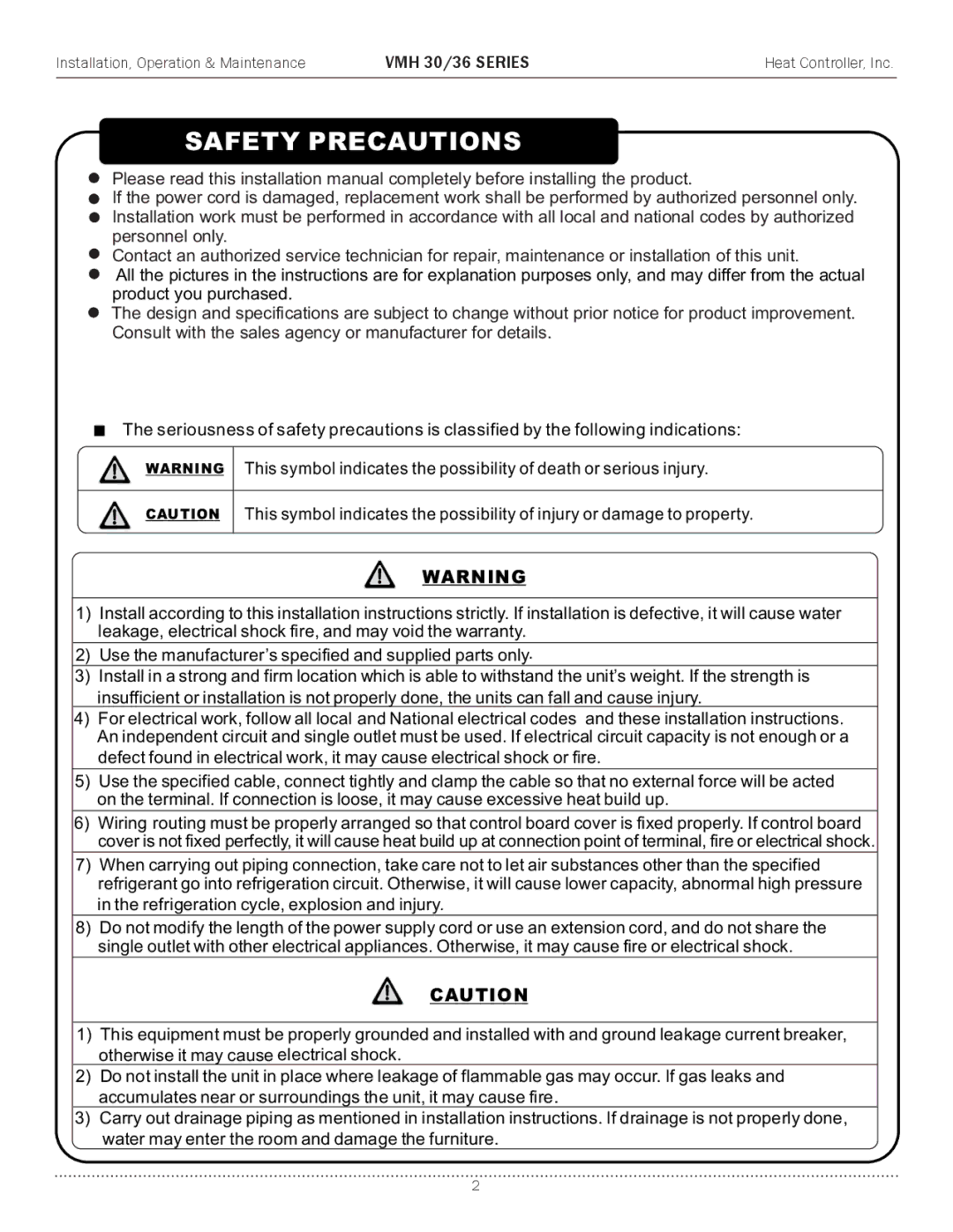 Heat Controller VMH 30 manual Safety Precautions 