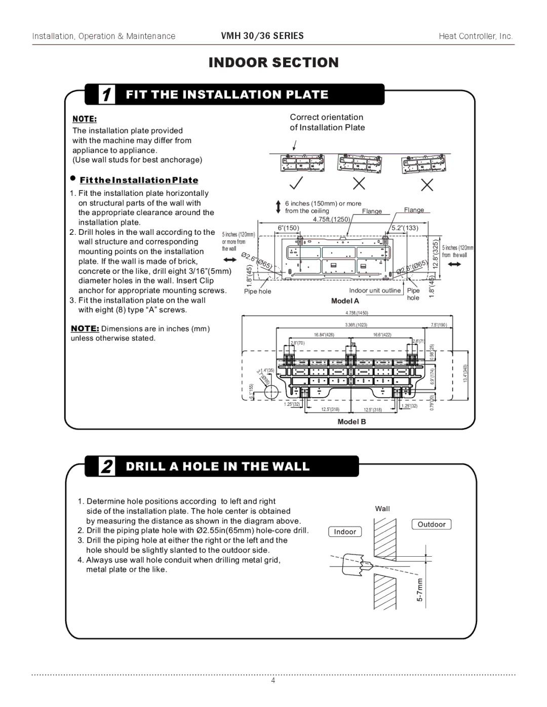 Heat Controller VMH 30 manual Indoor Section, Fit the Installation Plate 