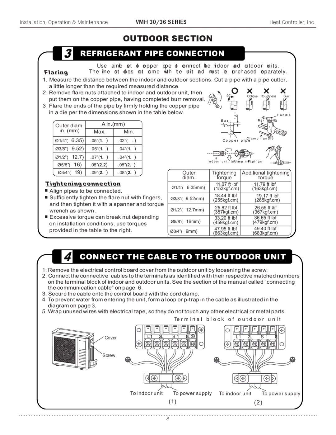 Heat Controller VMH 30 manual Refrigerant Pipe Connection 