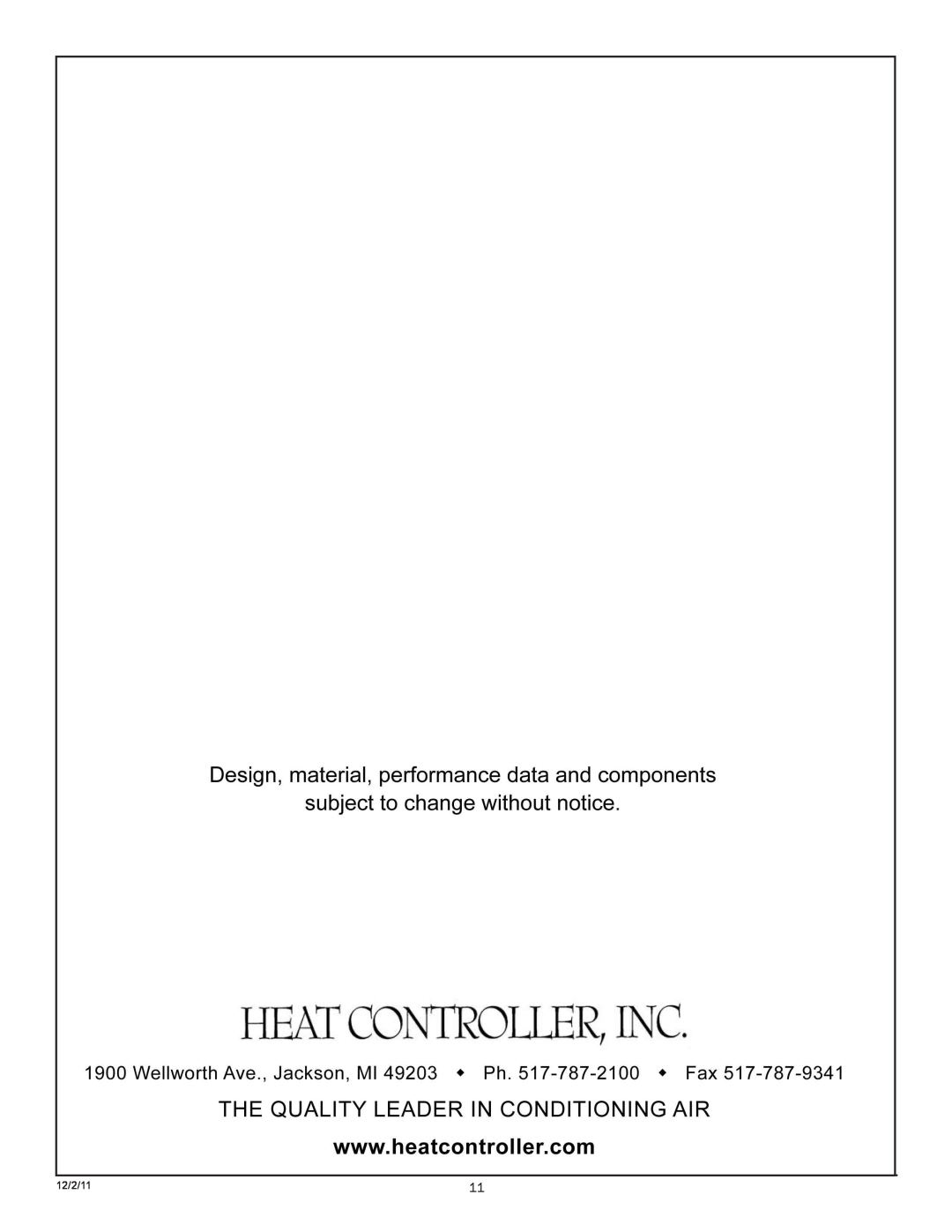 Heat Controller manual VMH 30/36 SERIES, Heat Controller, Inc, Installation, Operation & Maintenance, 12/2/11 