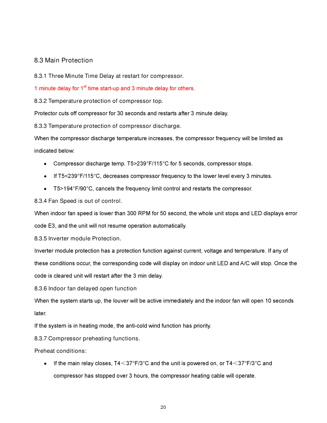 Heat Controller VMH12SC-1, VMH24SC-1, VMH09SC-1, VMH18SC-1 service manual Main Protection 