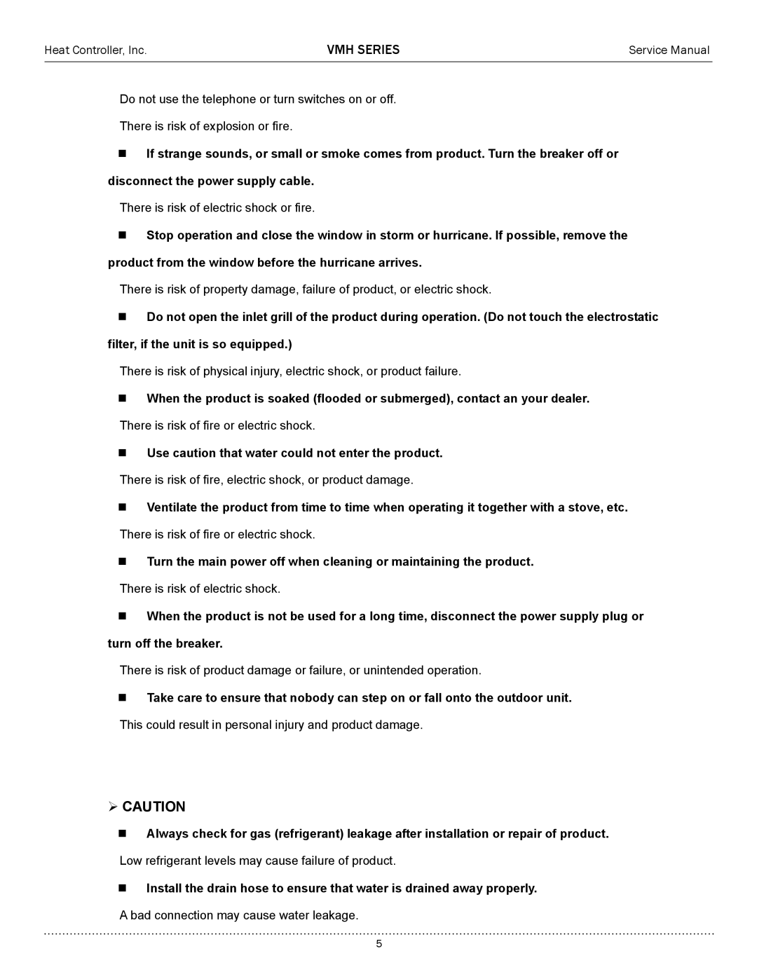 Heat Controller VMH24SC-1, VMH12SC-1, VMH09SC-1, VMH18SC-1 service manual  Caution 