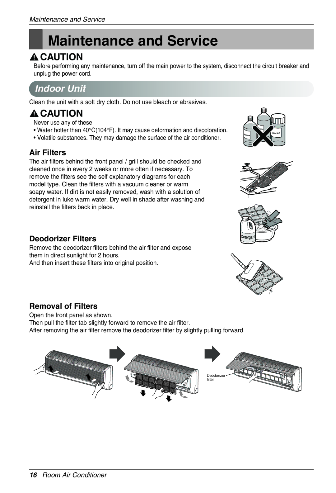 Heat Controller VMH24SB-1, VMH12SB-1, VMH18SB-1, VMH09SB-1 manual Maintenance and Service, Indoor Unit 