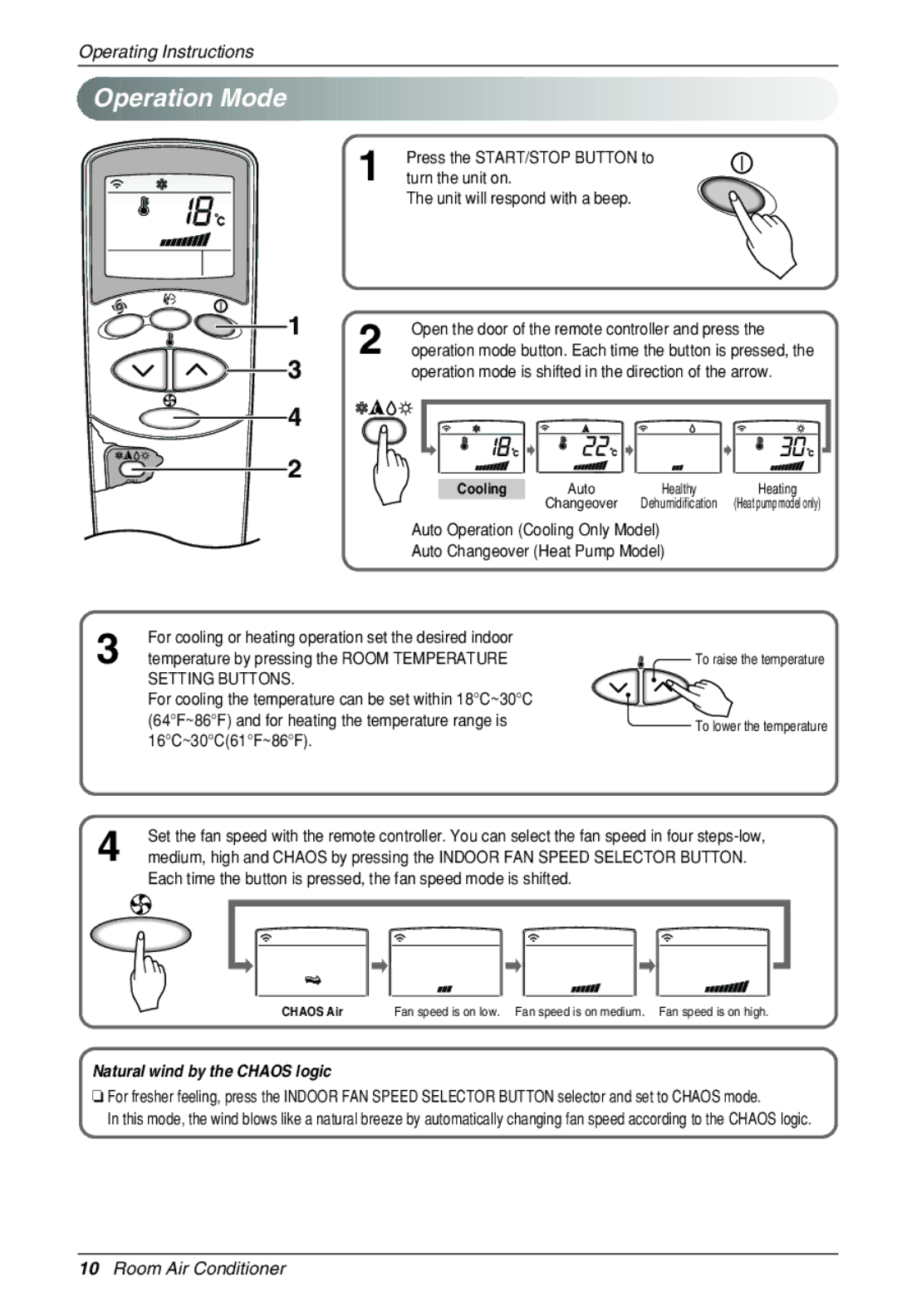 Heat Controller VMH30SB-1 specifications Operation Mode, Turn the unit on, Unit will respond with a beep 