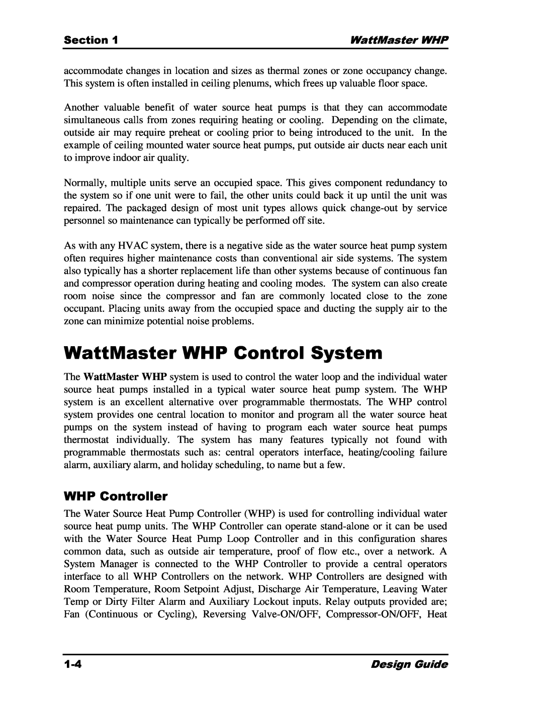 Heat Controller Water Source Heat Pump manual WattMaster WHP Control System, WHP Controller 