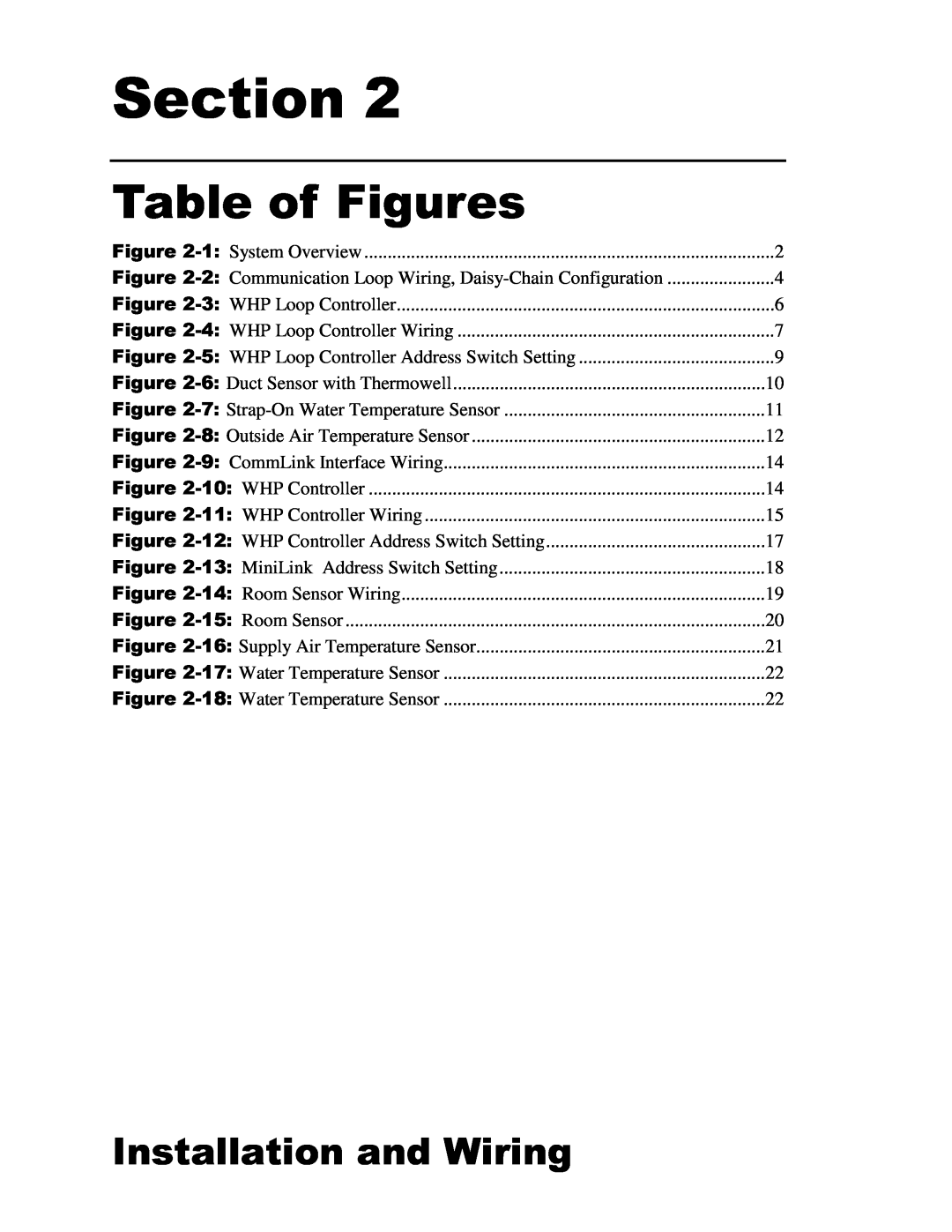 Heat Controller Water Source Heat Pump manual Section, Table of Figures, Installation and Wiring, 1: System Overview 