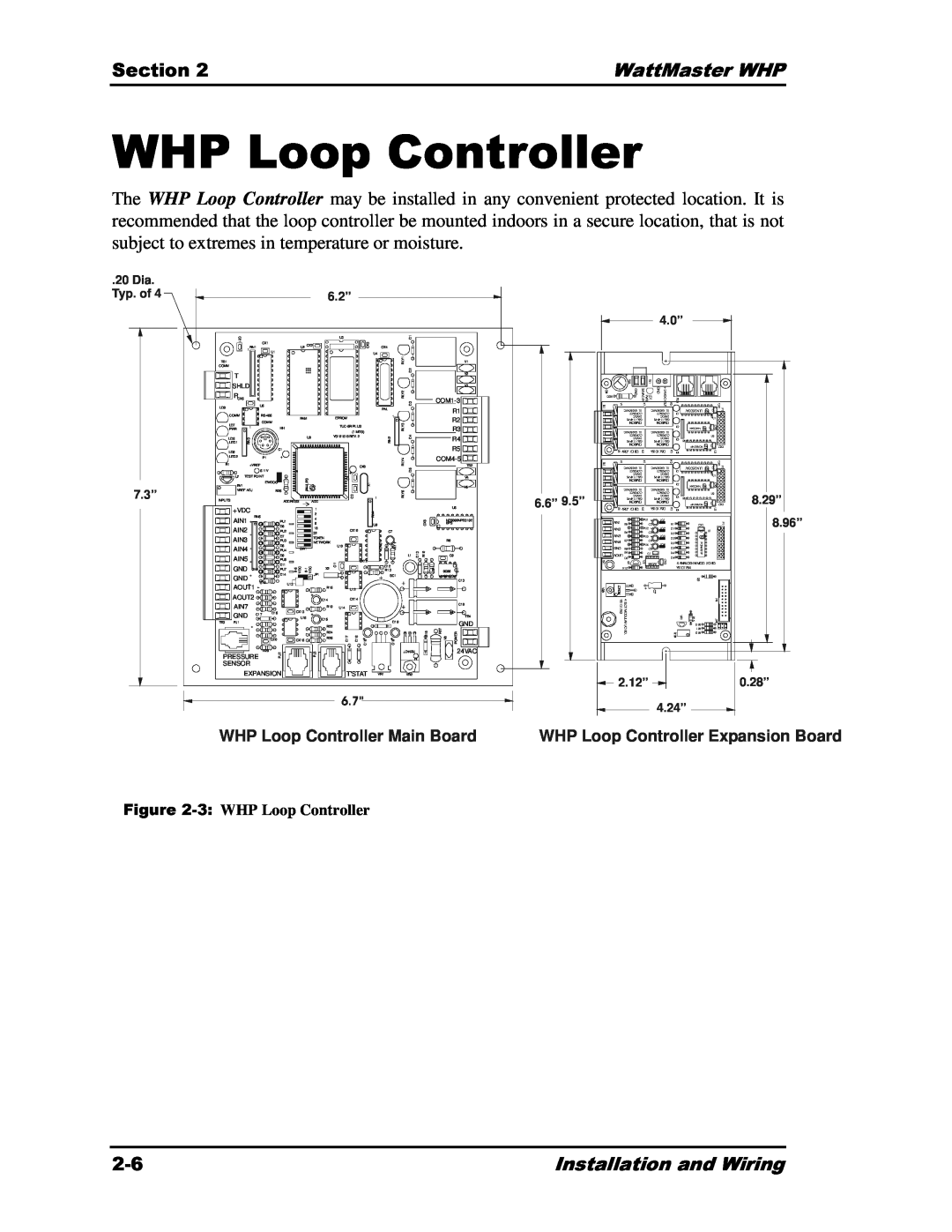 Heat Controller Water Source Heat Pump WHP Loop Controller, Section, WattMaster WHP, Installation and Wiring, 6.2’’, 4.0” 