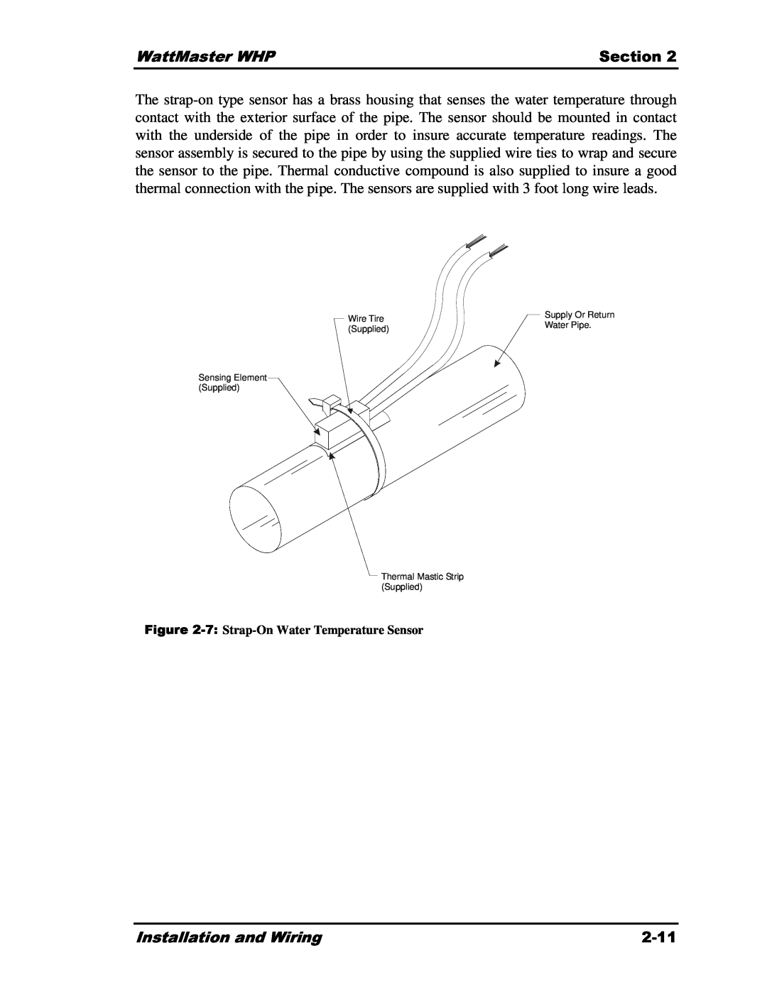 Heat Controller Water Source Heat Pump manual 7, WattMaster WHP, Section, Installation and Wiring, 2-11 
