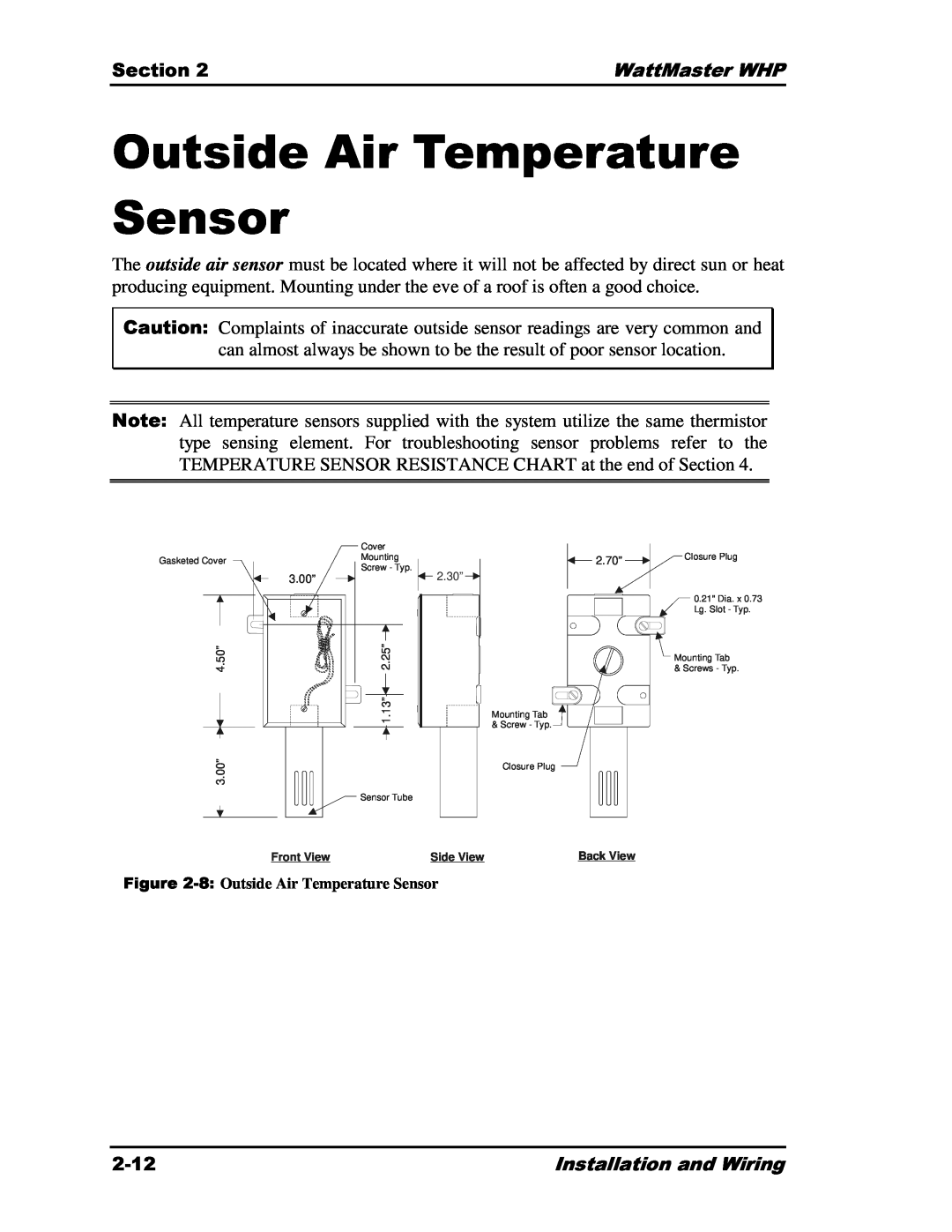 Heat Controller Water Source Heat Pump manual 8, Outside Air Temperature Sensor 