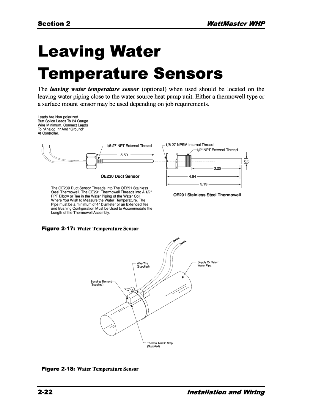 Heat Controller Water Source Heat Pump manual Leaving Water Temperature Sensors, 2Figure-22, 17, Section, WattMaster WHP 