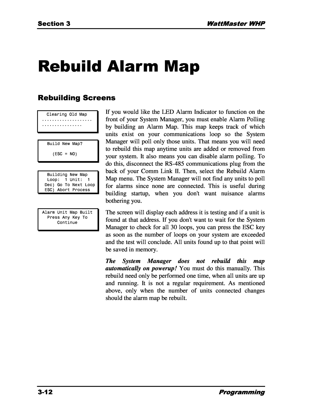 Heat Controller Water Source Heat Pump manual Rebuild Alarm Map, ClearingBuildESCNew=OldNewMap?OMap 