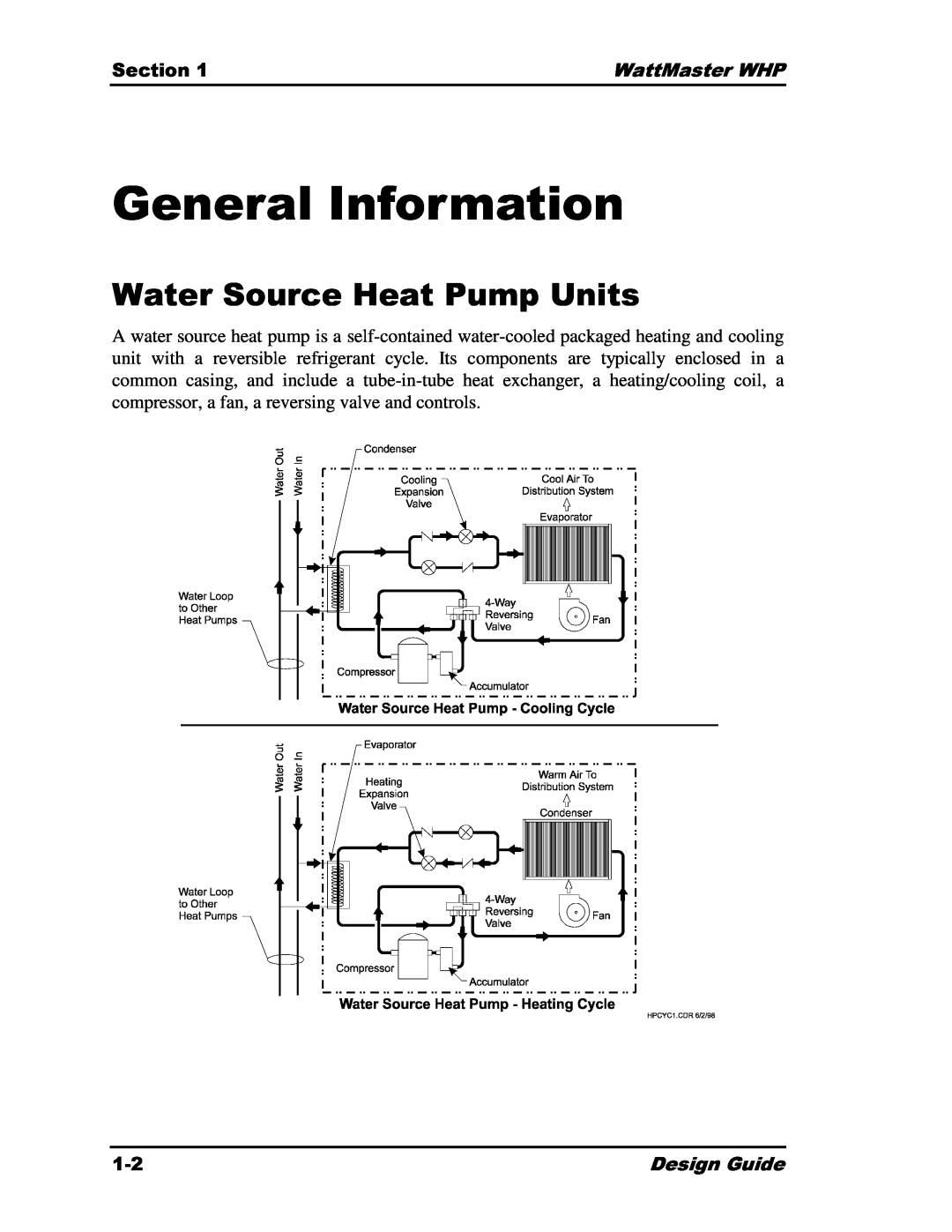 Heat Controller manual General Information, Water Source Heat Pump Units, Section, WattMaster WHP, Design Guide 