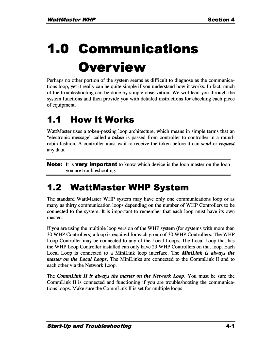 Heat Controller Water Source Heat Pump manual Communications Overview, 1.1How It Works, 1.2WattMaster WHP System 