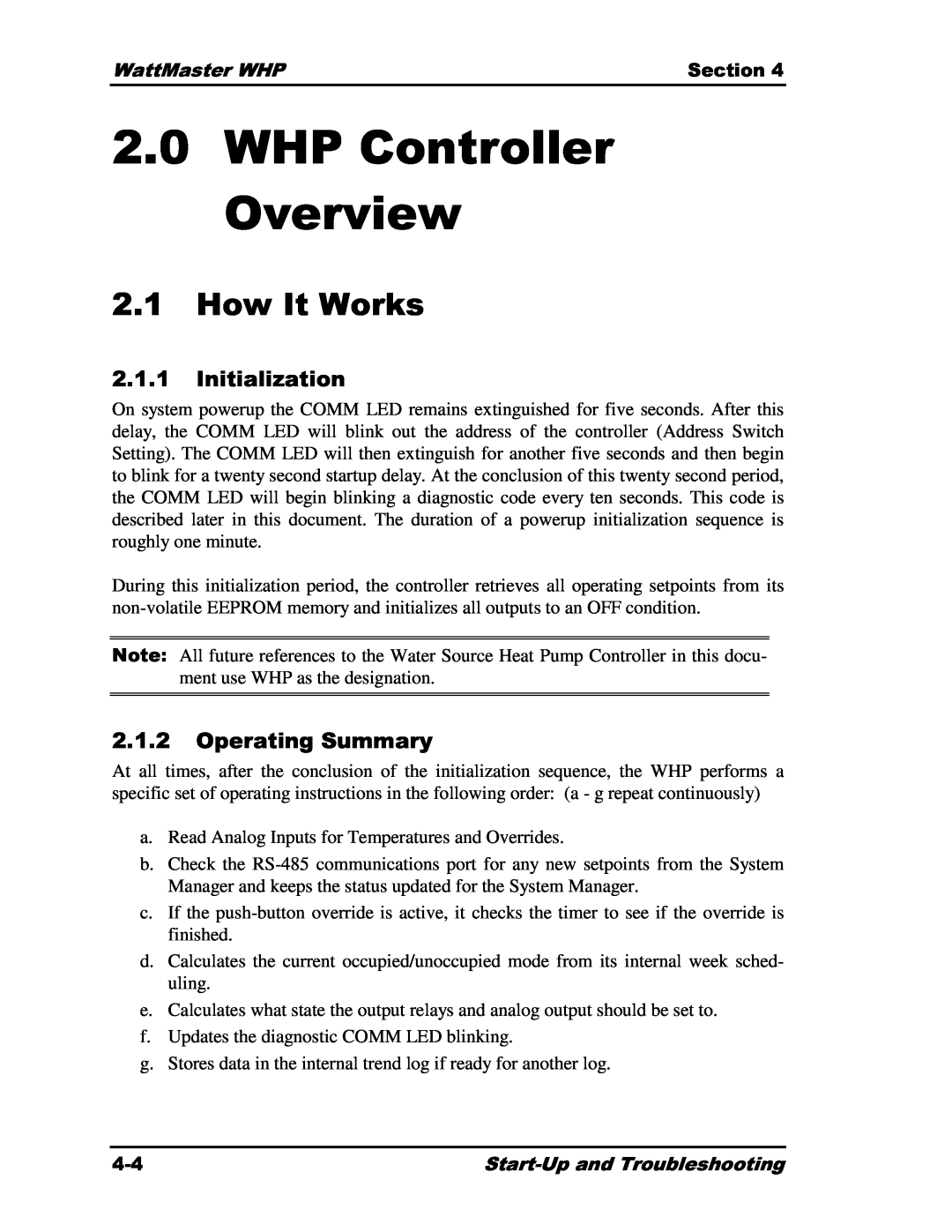 Heat Controller Water Source Heat Pump manual 2.0WHP Controller Overview, 2.1How It Works 