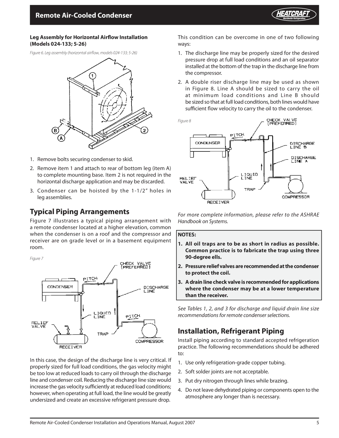 Heatcraft Refrigeration Products 2500018 warranty Typical Piping Arrangements, Installation, Refrigerant Piping 