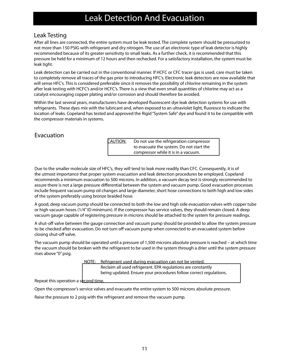 Heatcraft Refrigeration Products 25006801 operation manual Leak Detection And Evacuation, Leak Testing 