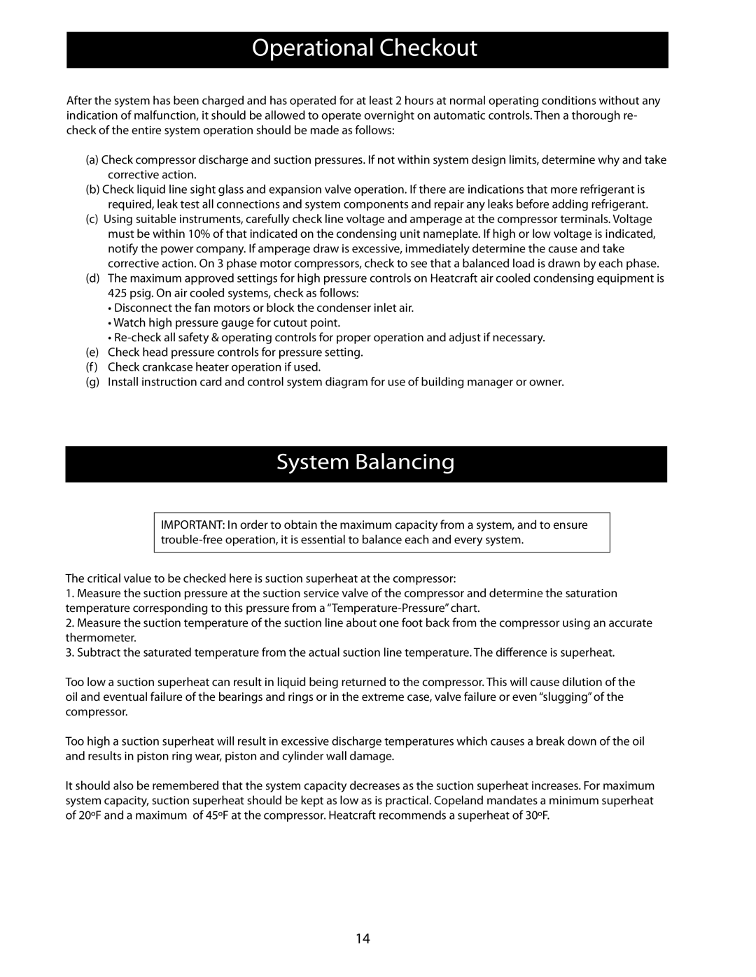 Heatcraft Refrigeration Products 25006801 operation manual Operational Checkout, System Balancing 