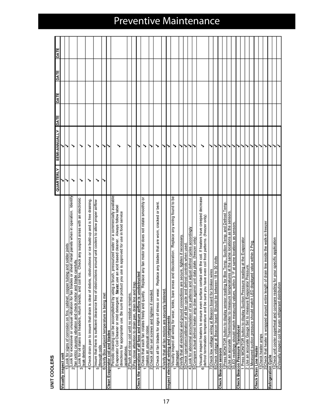 Heatcraft Refrigeration Products 25006801 operation manual Preventive Maintenance 