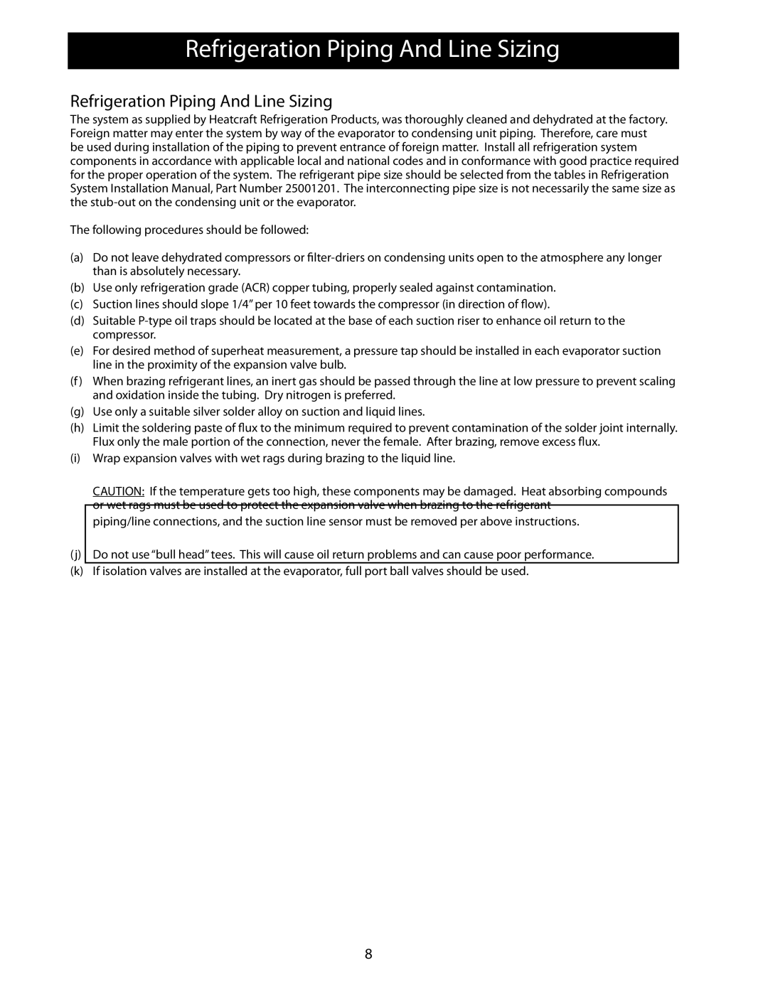 Heatcraft Refrigeration Products 25006801 operation manual Refrigeration Piping And Line Sizing 