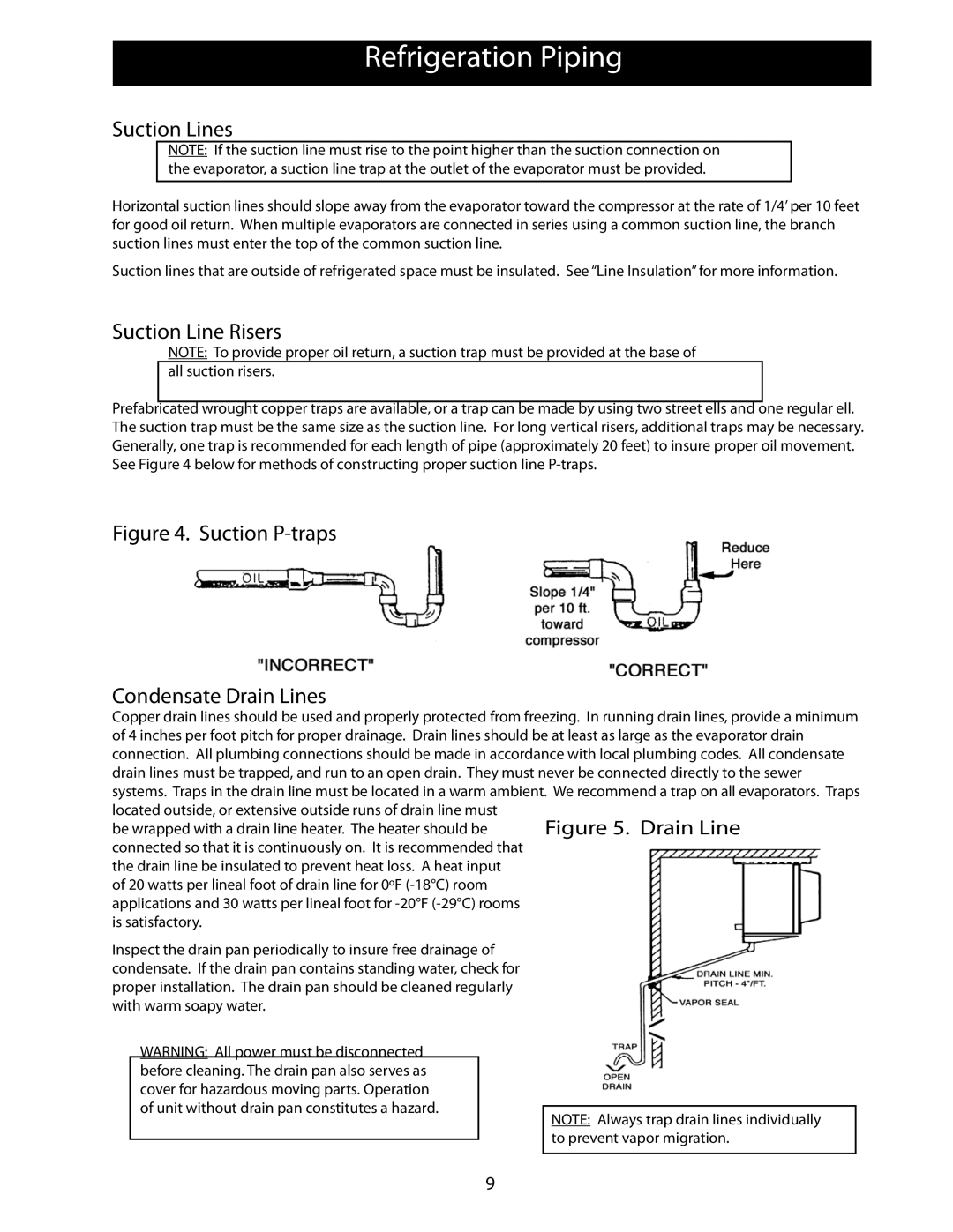 Heatcraft Refrigeration Products 25006801 operation manual Refrigeration Piping, Suction Lines, Suction Line Risers 