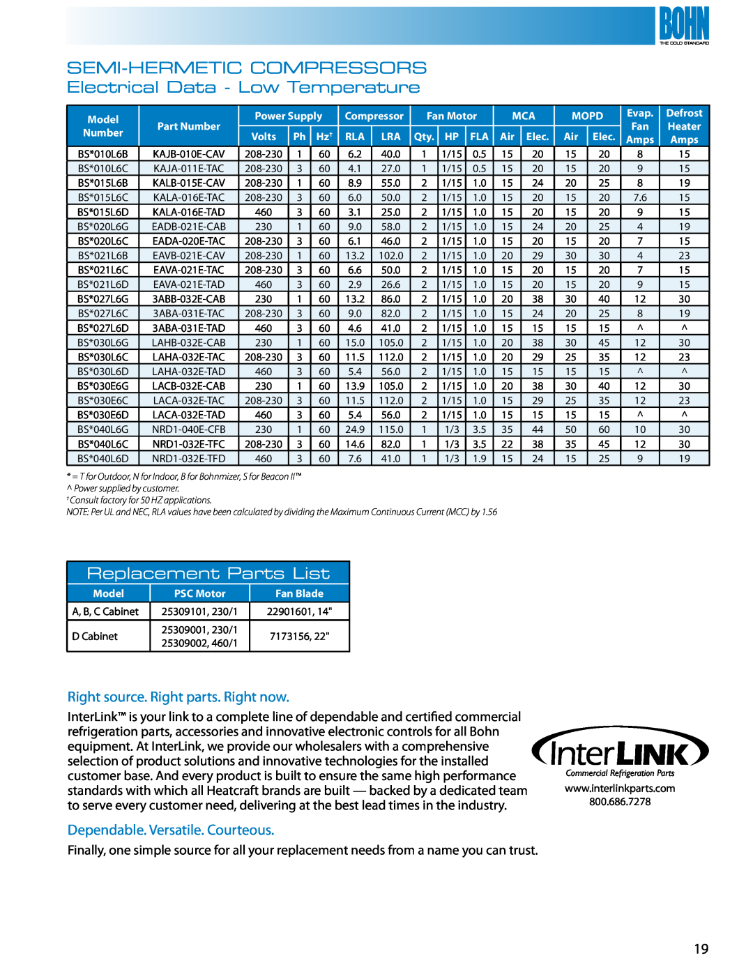 Heatcraft Refrigeration Products Air-Cooled Condensing Units Electrical Data - Low Temperature, Semi-Hermeticcompressors 
