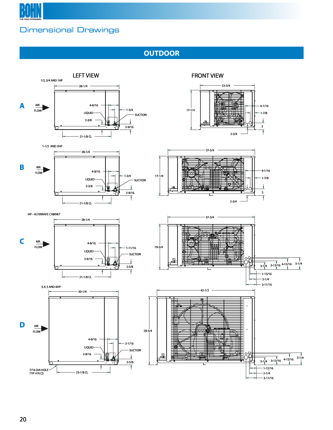 Heatcraft Refrigeration Products Air-Cooled Condensing Units manual Outdoor, Dimensional Drawings, Suction, 29-3/4 