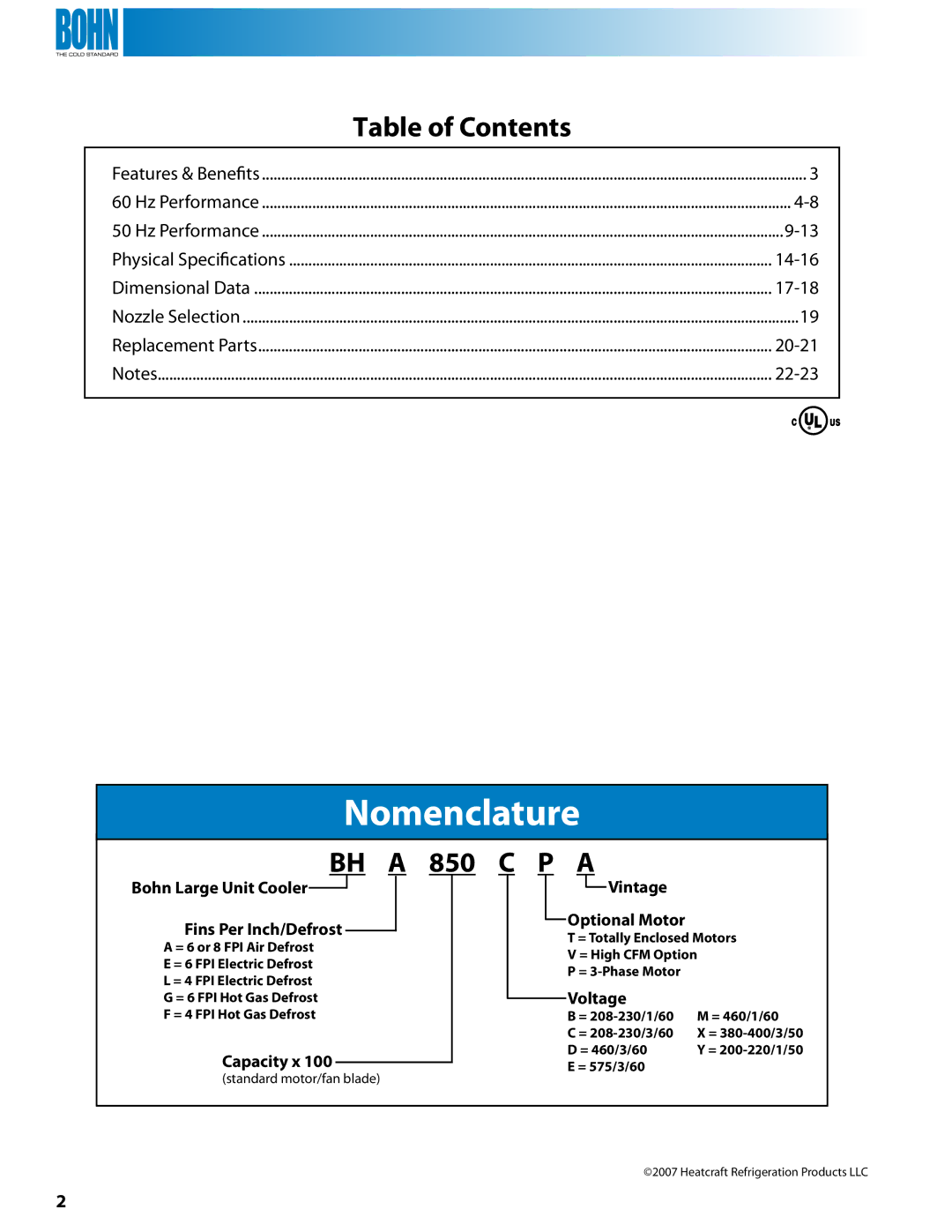 Heatcraft Refrigeration Products BHE, BHG, BHF, BHL, BHA manual Nomenclature 