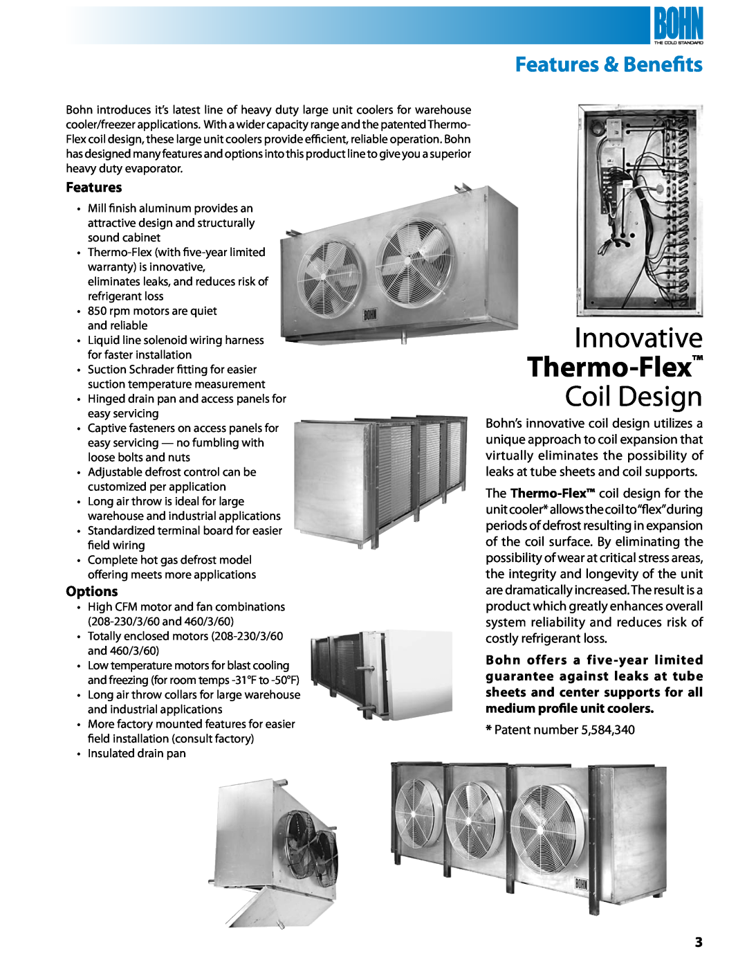 Heatcraft Refrigeration Products BHL, BHG, BHF, BHE, BHA Features & Benefits, Options, Innovative, Thermo-Flex, Coil Design 
