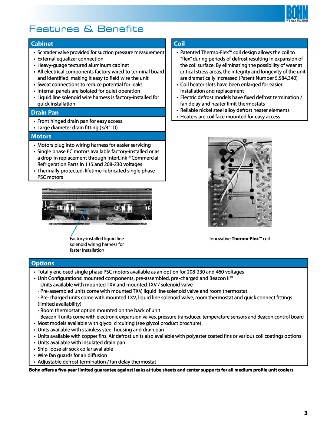 Heatcraft Refrigeration Products BME, BMA, BMG, BMF, BML manual Features & Benefits, Cabinet, Drain Pan, Motors, Coil, Options 