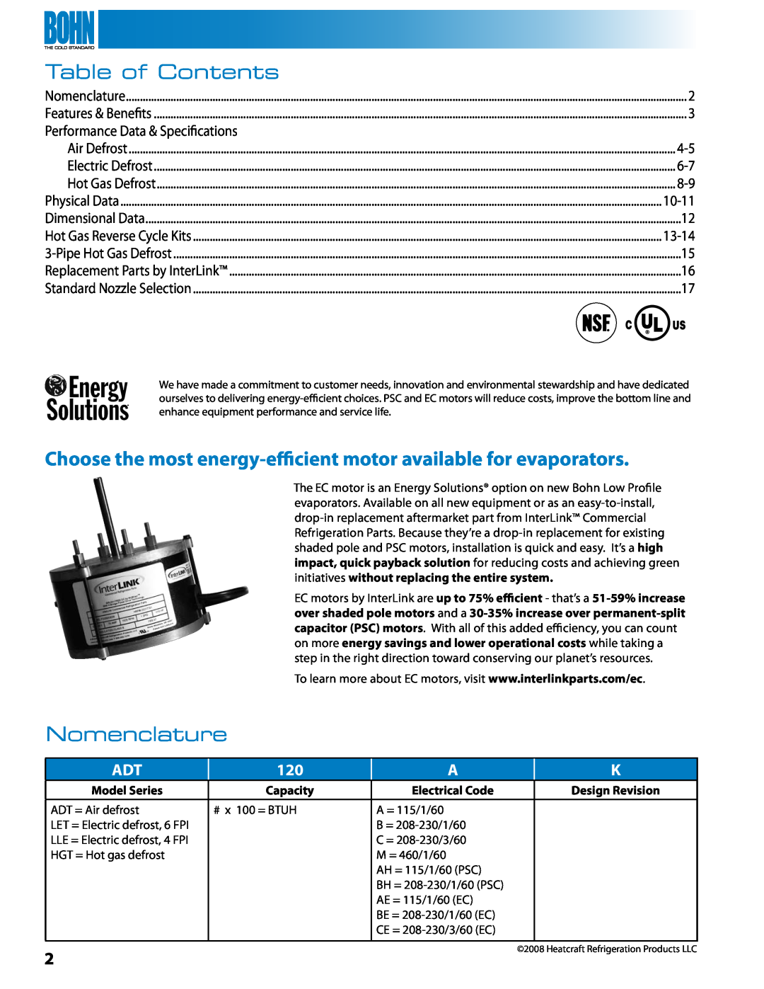 Heatcraft Refrigeration Products BN-LOPTB manual Table of Contents, Nomenclature 