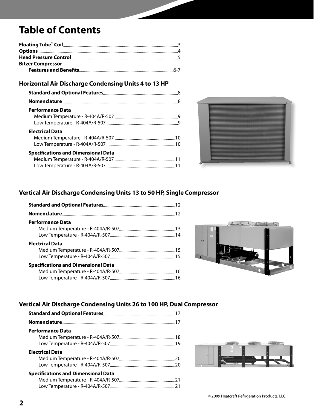 Heatcraft Refrigeration Products CC-CUBZTB manual Table of Contents 