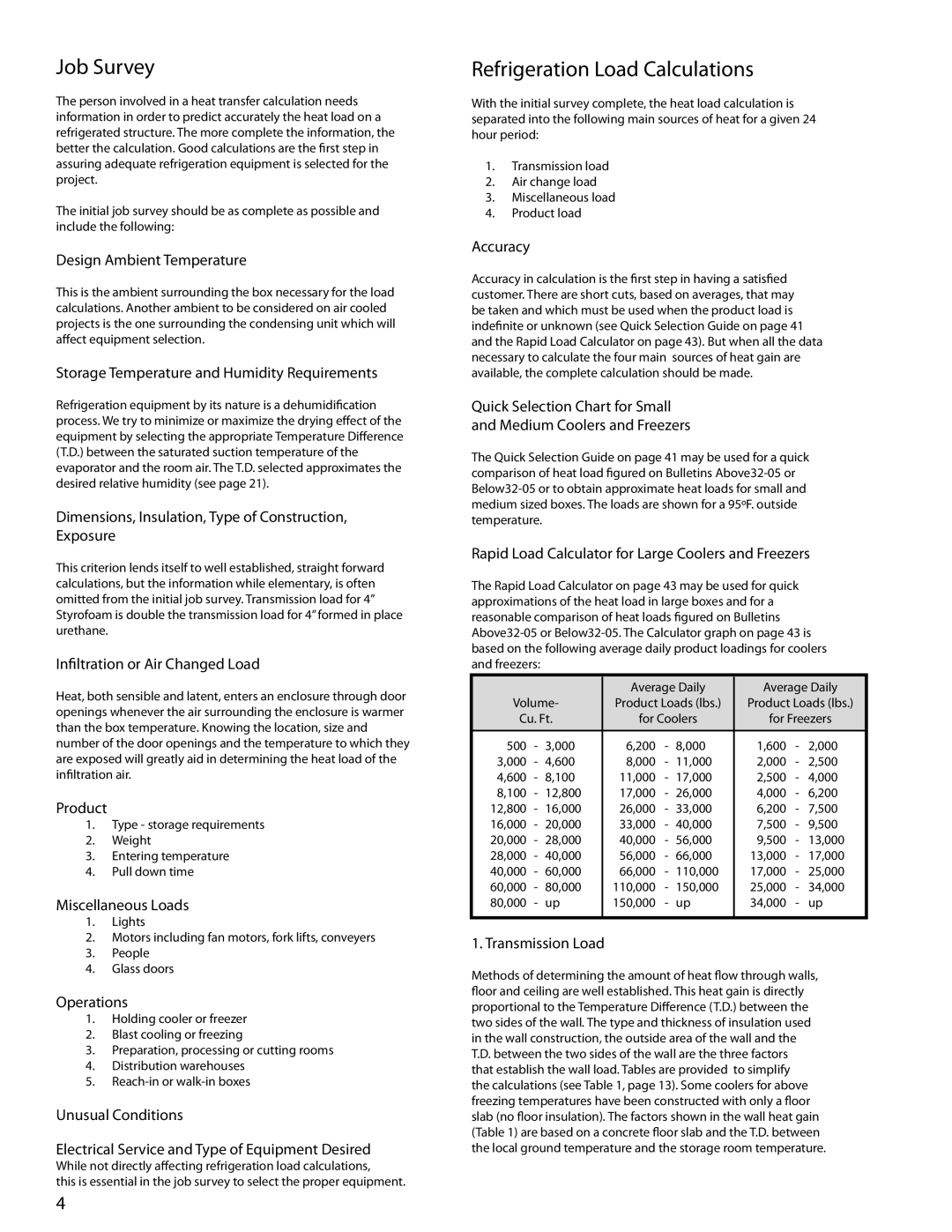 Heatcraft Refrigeration Products H-ENGM0806, H-ENGM0408 manual Job Survey, Refrigeration Load Calculations 