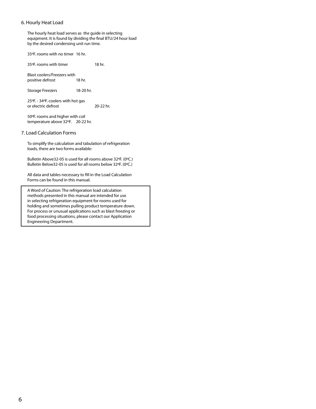 Heatcraft Refrigeration Products H-ENGM0806 Hourly Heat Load, Load Calculation Forms, 50ºF. rooms and higher with coil 