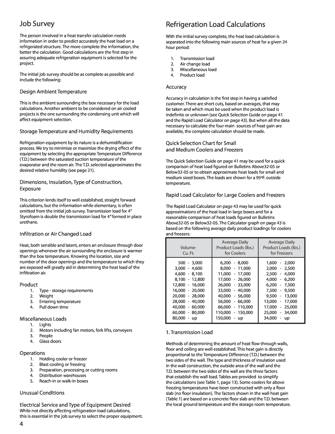 Heatcraft Refrigeration Products H-ENGM0806, H-ENGM0408 manual Job Survey, Refrigeration Load Calculations 