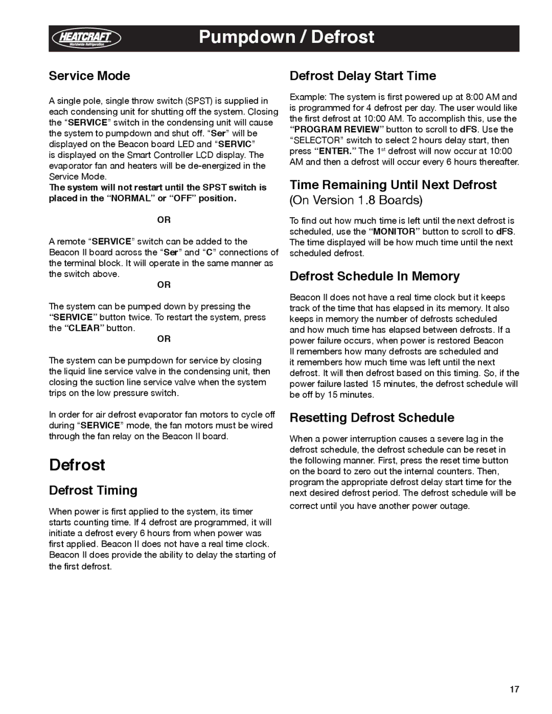 Heatcraft Refrigeration Products H-IM-79E manual Pumpdown / Defrost 