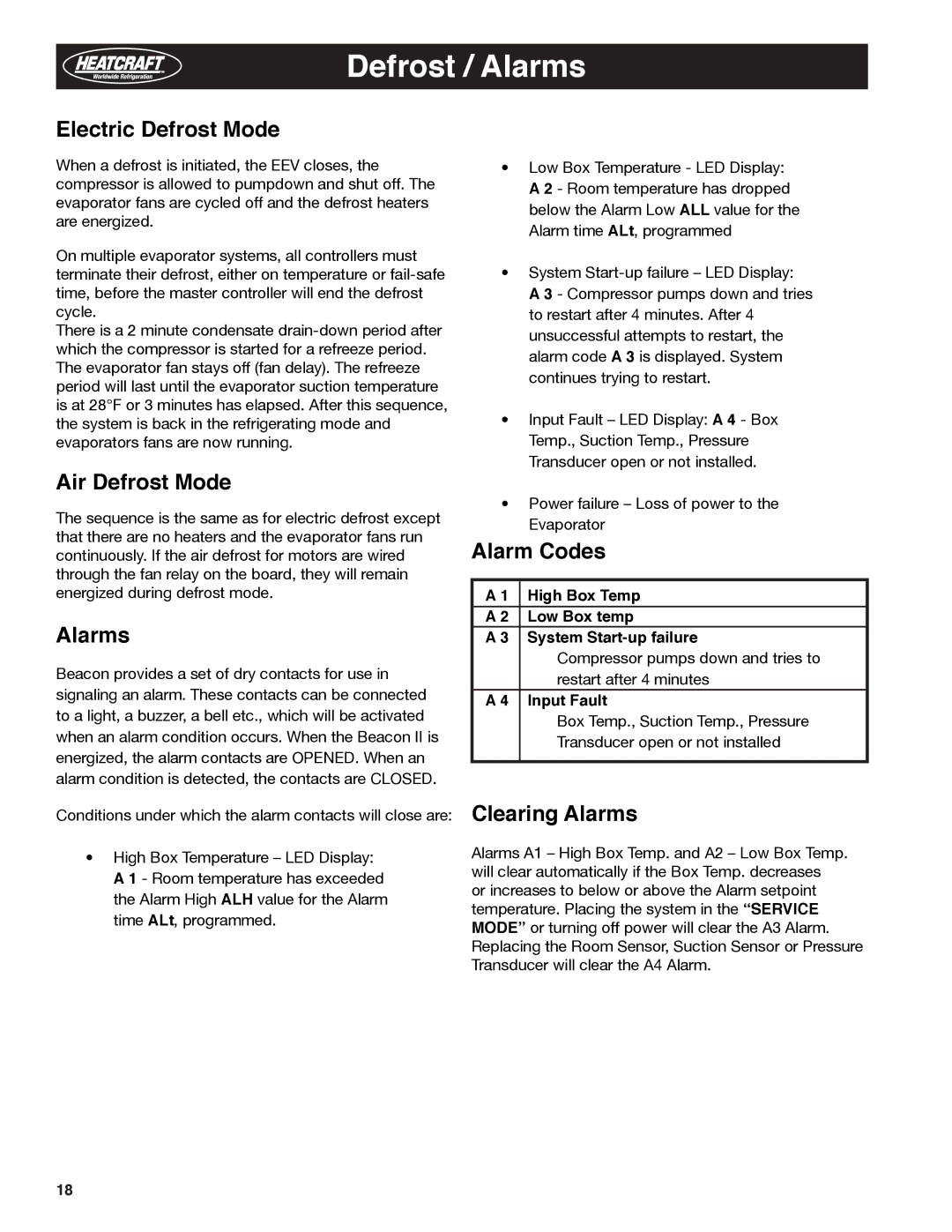 Heatcraft Refrigeration Products H-IM-79E manual Defrost / Alarms 