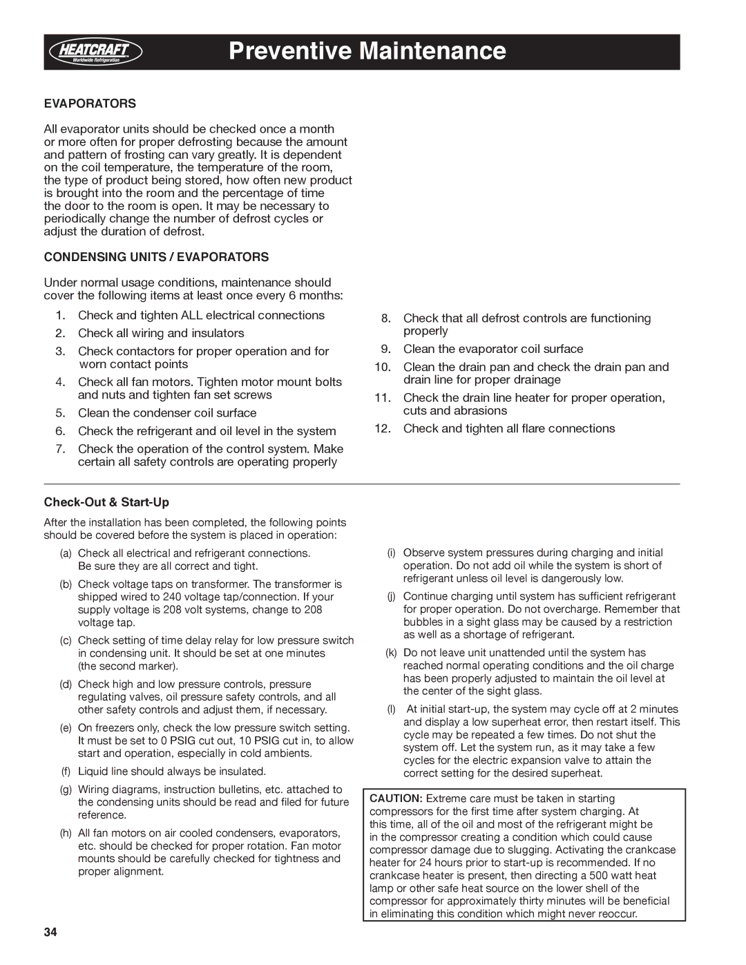 Heatcraft Refrigeration Products H-IM-79E manual Preventive Maintenance, Evaporators 