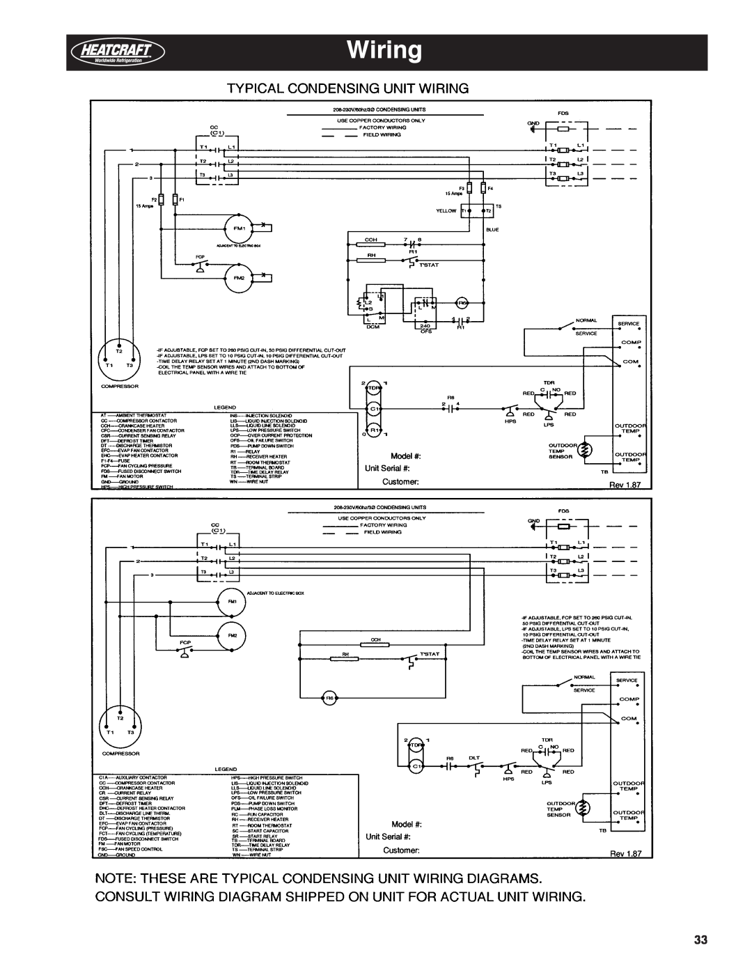 Heatcraft Refrigeration Products H-IM-79E manual Wiring 