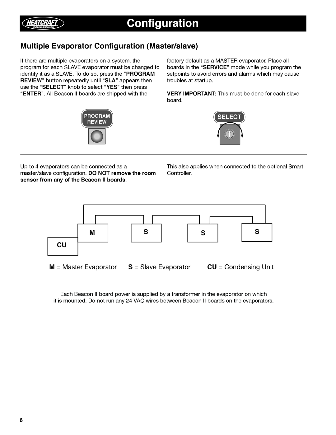 Heatcraft Refrigeration Products H-IM-79E manual Multiple Evaporator Configuration Master/slave, Select 