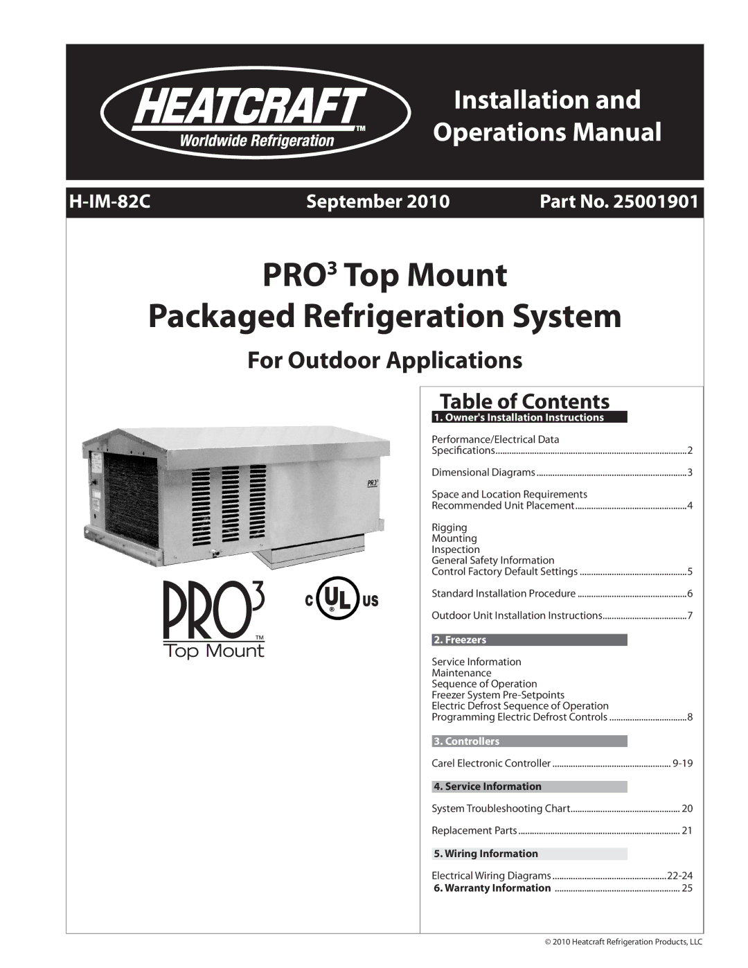 Heatcraft Refrigeration Products H-IM-82C installation instructions PRO 3 Top Mount Packaged Refrigeration System 