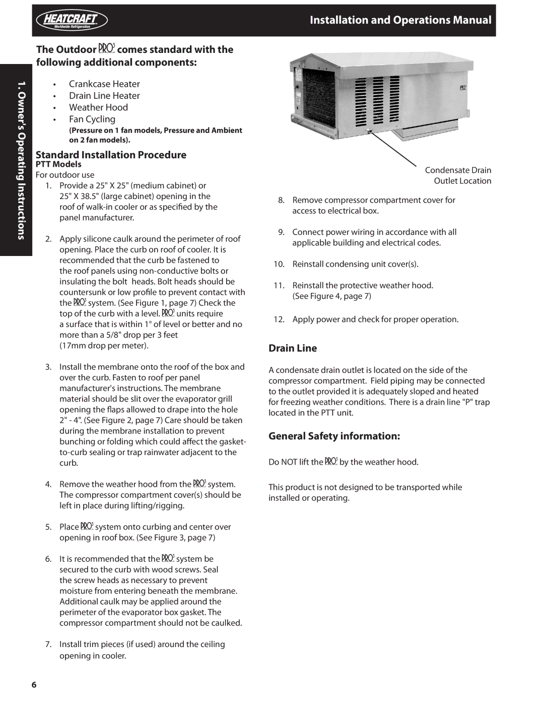 Heatcraft Refrigeration Products H-IM-82C Standard Installation Procedure, Drain Line, PTT Models, On 2 fan models 