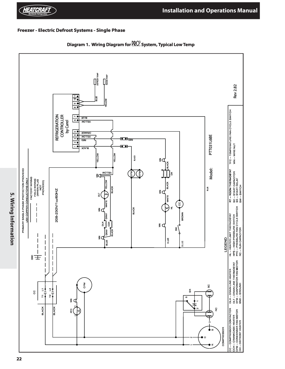 Heatcraft Refrigeration Products H-IM-82C Manual, WiriInformation.5g, Defrost Systems - Single Phase, Temp, and Operations 