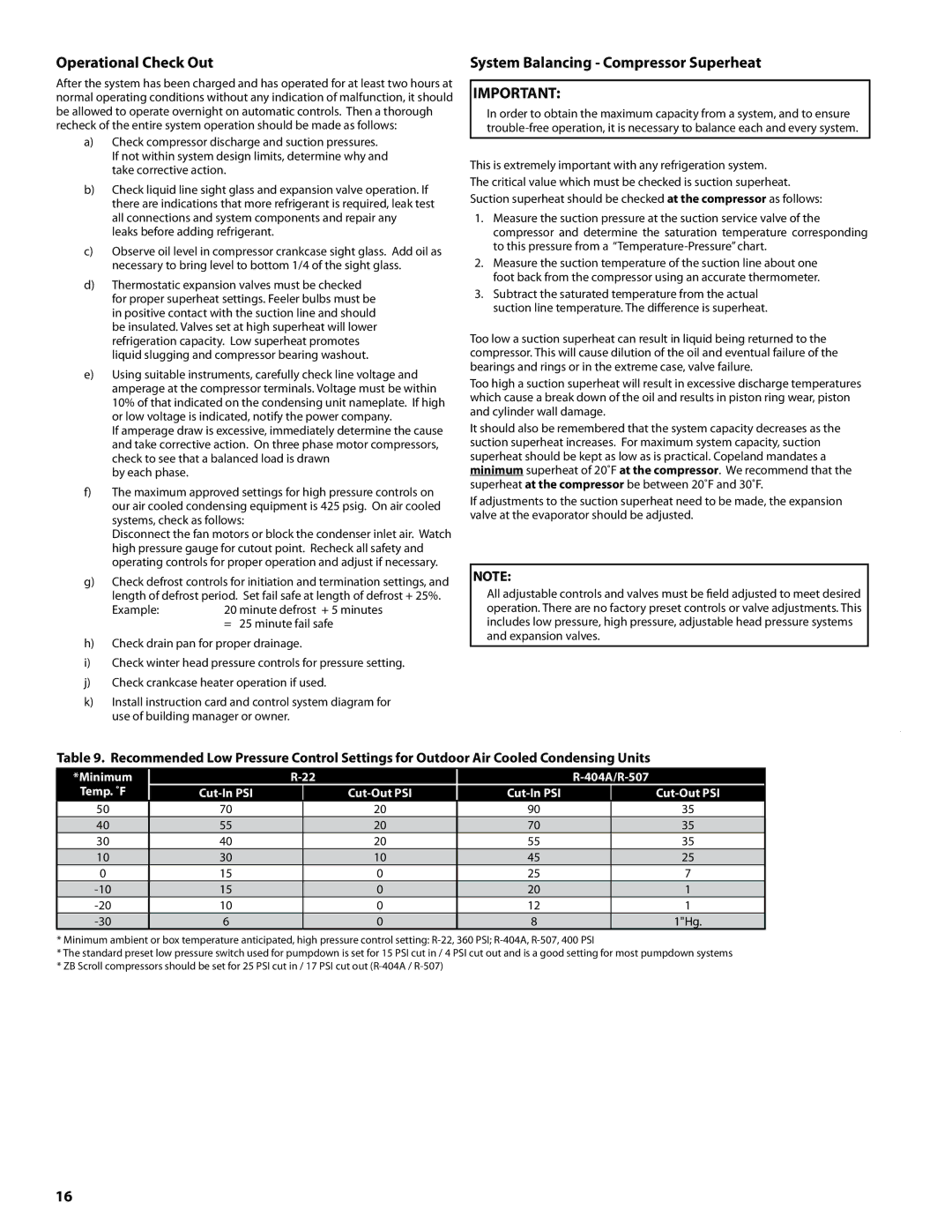 Heatcraft Refrigeration Products H-IM-CU warranty Operational Check Out, System Balancing Compressor Superheat, Example 