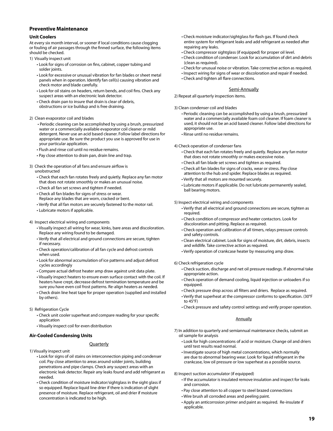 Heatcraft Refrigeration Products H-IM-CU warranty Preventive Maintenance, Unit Coolers, Air-Cooled Condensing Units 