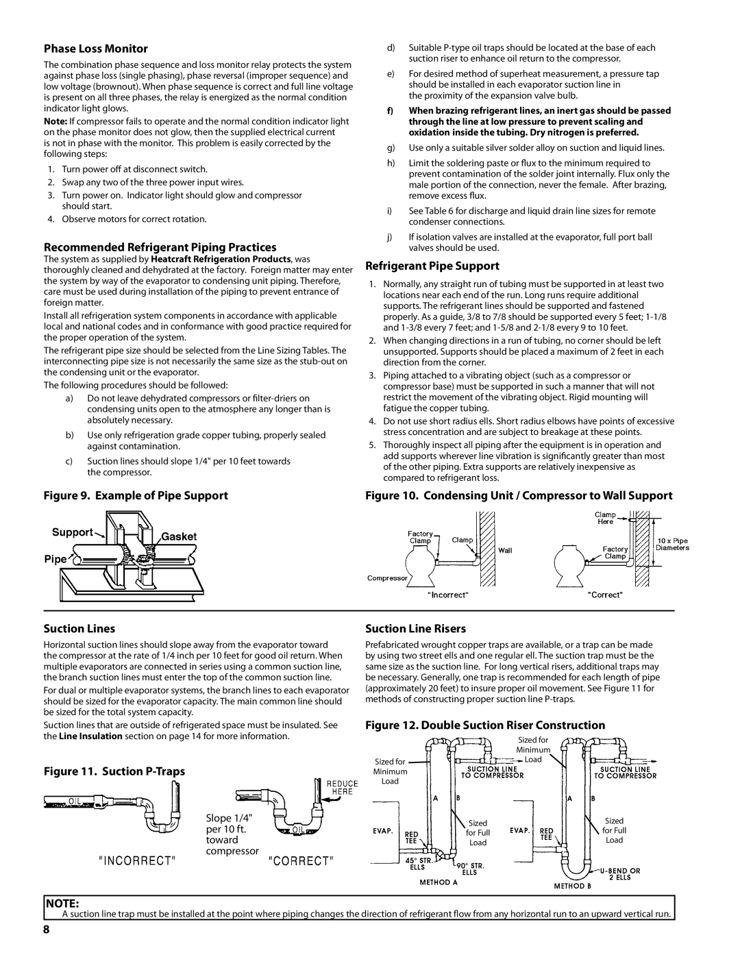 Heatcraft Refrigeration Products H-IM-CU Phase Loss Monitor, Recommended Refrigerant Piping Practices, Suction Lines 