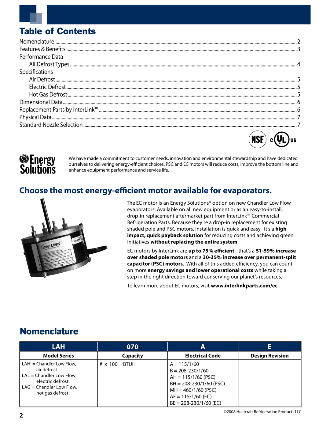 Heatcraft Refrigeration Products LAH, LAL, LAG manual Table of Contents, Nomenclature 