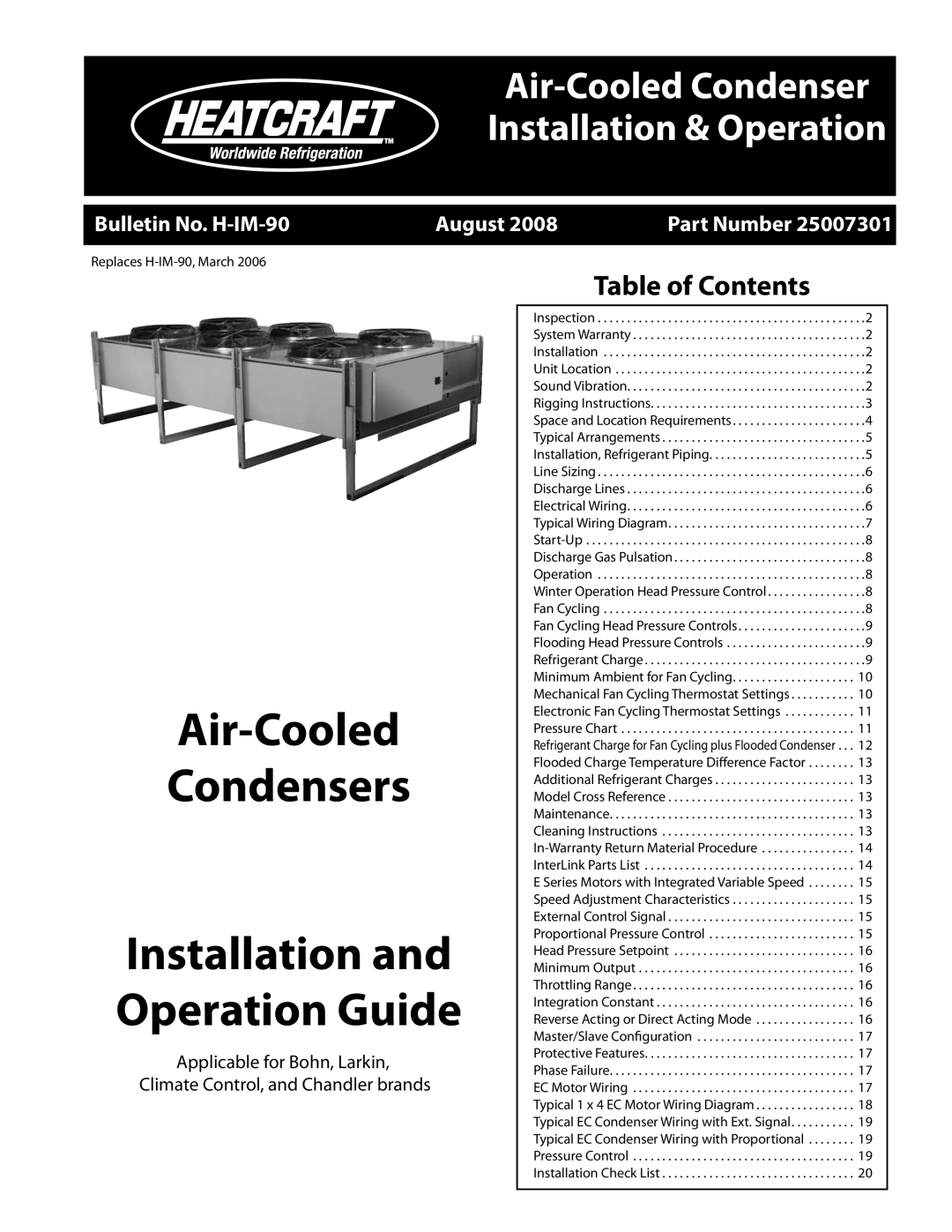 Heatcraft Refrigeration Products none installation and operation guide Air-Cooled Condensers Installation Operation Guide 