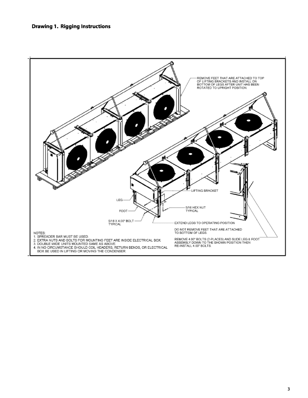 Heatcraft Refrigeration Products none installation and operation guide Drawing 1. Rigging Instructions 