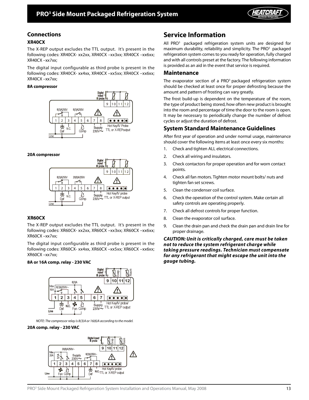 Heatcraft Refrigeration Products PRO3 manual Service Information, Connections, Maintenance 